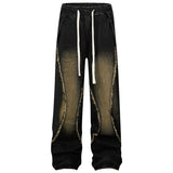 Washed Black Wide-Leg Drawstring Jeans