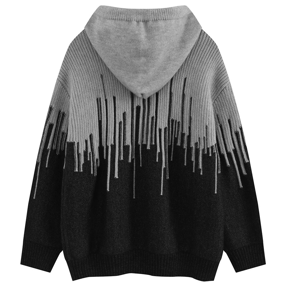 Loose Colorblock Knitted Sweater Hoodie
