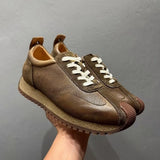 Leather Spliced Lace Up Sneakers