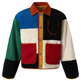 Color Block Patchwork Plush Padded Jacket