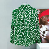 Green Retro Geometric Button-Up Shirt