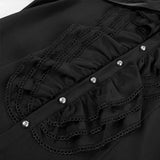 Victorian High-Neck Lace Jabot Blouse with Ruffle Collar