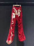 Crimson Spliced Loose Pants