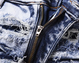 Shredded Destroyed Frayed Whisker Denim Jeans