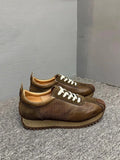 Leather Spliced Lace Up Sneakers