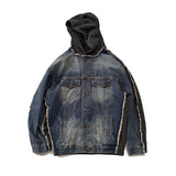 Blouson Ripped Patched Denim Hoodie