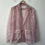 Peach Blossom Floral Sheer Mesh Casual Blazer