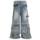 Vintage Washed Wide Leg Cargo Jeans