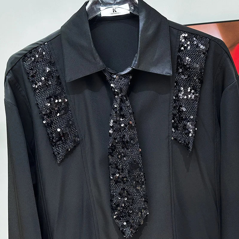Black Sequin Dress Tie Shirt Black Shirt / M Black Sequin Dress Tie Shirt Black Shirt / M