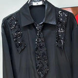 Black Sequin Dress Tie Shirt
