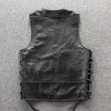 Motorcycles Black Leather Chain Laced Vest