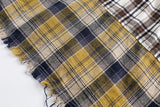 blue yellow color block flannel shirt