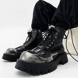 Fire Flame Leather Combat Ankle Boots