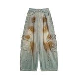 Mud-Dyed Distressed Loose Denim Pants