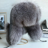 Oversized Fox Fur Leather Trapper Hat