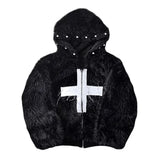 Black Faux Fur Cross Hoodie