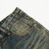 Blue Distressed Straight-leg Denim Jeans