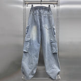 Multi-pocket Drawstring Cargo Jeans