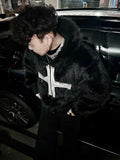 Black Faux Fur Cross Hoodie