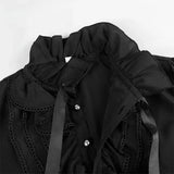 Victorian High-Neck Lace Jabot Blouse with Ruffle Collar