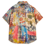 Vintage Graffiti Printed Plaid Button Up Shirt