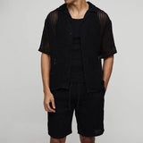 Knitted two-piece shirt and shorts