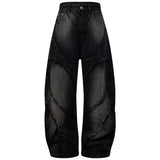 Black Distressed Wide-Leg Patchwork Jeans