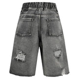 Ripped Denim Wide Leg Jeans Shorts
