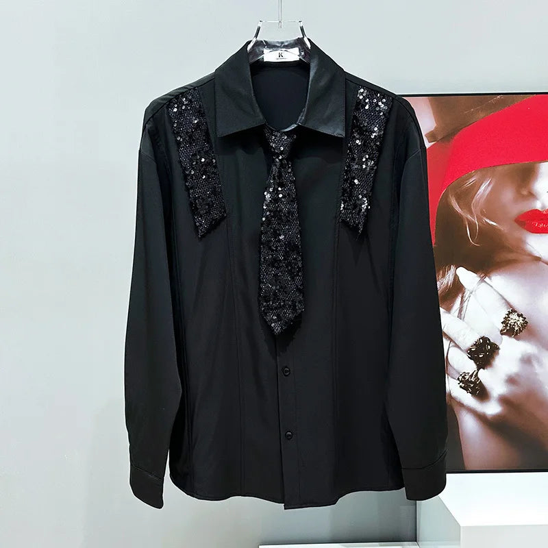 Black Sequin Dress Tie Shirt limetliss Black Sequin Dress Tie Shirt limetliss