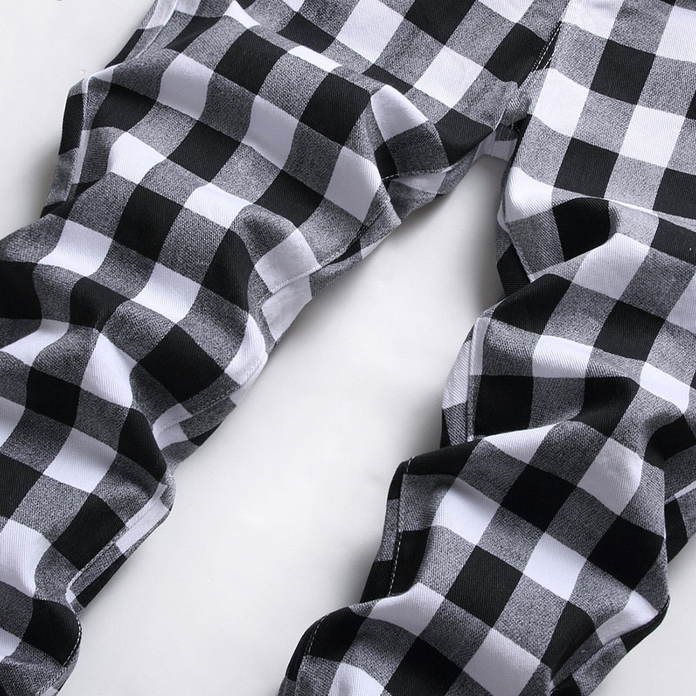 Black & White Plaid Checkered Straight Cut Trousers