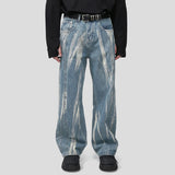 Strained Baggy Cut Denim Jeans