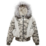 Camouflage Fur Collar Hooded Bomber Jacket