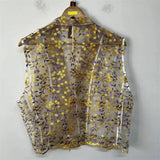 Floral Embroidered Mesh Blazer Vest