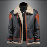 Faux Leather Patchwork Fleece Jacket