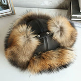 Oversized Fox Fur Leather Trapper Hat