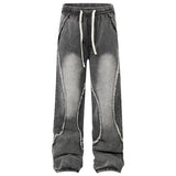Washed Black Wide-Leg Drawstring Jeans