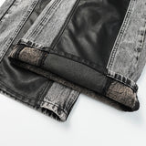 Charcoal Split Leather Denim Jeans