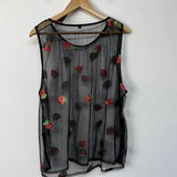 Strawberry Sequin Embroidered Sheer Mesh Tank Top