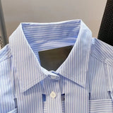 Weaved Blue Striped Button Up