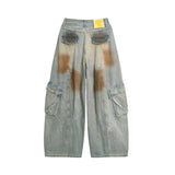 Mud-Dyed Distressed Loose Denim Pants