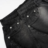 Black Distressed Wide-Leg Patchwork Jeans