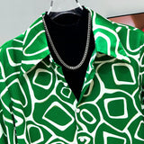 Green Retro Geometric Button-Up Shirt