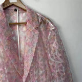 Peach Blossom Floral Sheer Mesh Casual Blazer