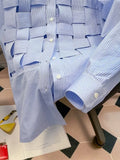 Weaved Blue Striped Button Up