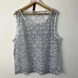 Heavy Embroidery Sheer Mesh Loose Tank Top