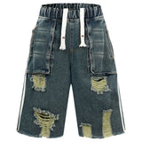 Ripped Denim Wide Leg Jeans Shorts
