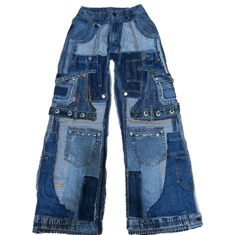denim wide-leg casual patchwork python pants | wide... Wide Leg Denim Patchwork Pants – limetliss
