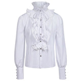 Victorian High-Neck Lace Jabot Blouse with Ruffle Collar