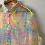 Rainbow Plaid Transparent Button-Up