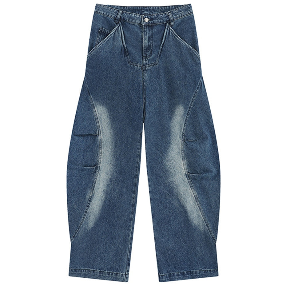 Oval Knee Baggy Camber Pleated Denim Jeans